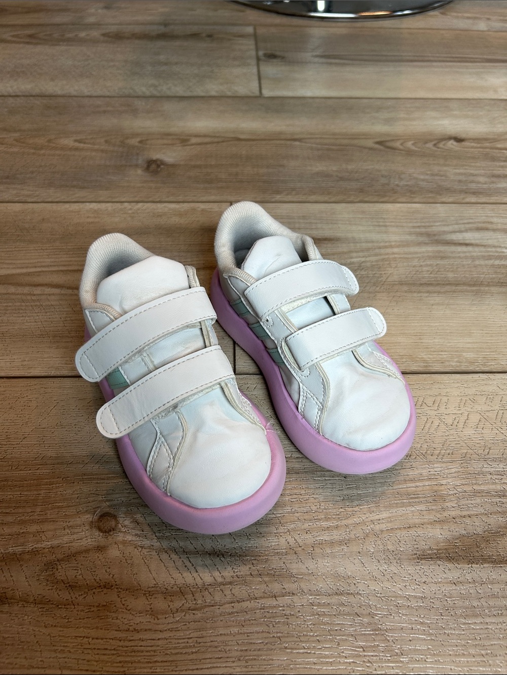 adidas Kids White Sneakers with Pink Soles